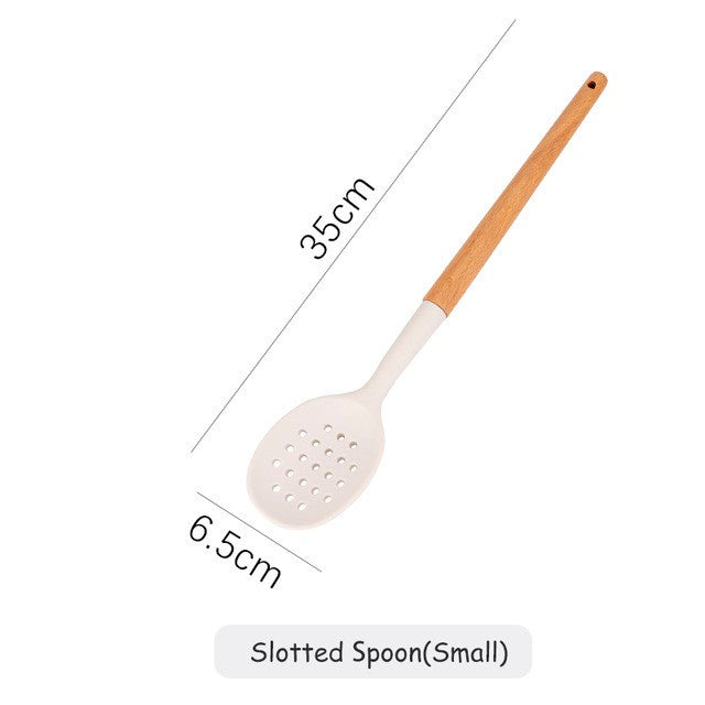 Milky White Silicone Kitchen Set Non-Stick Silicone Kitchen Utensils Cooking Spatula 10-Piece Set With Storage Bucket